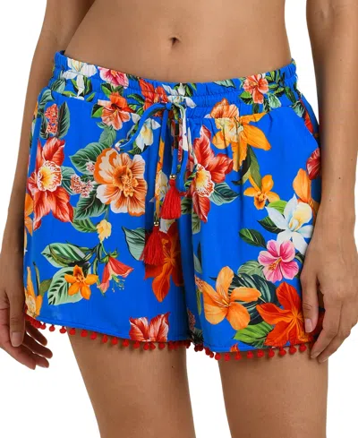 La Blanca Women's Modern Oasis Printed Cover-up Beach Shorts In Blue