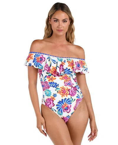 La Blanca Women's Paradiso Off-the-shoulder Ruffled Swimsuit In Multi