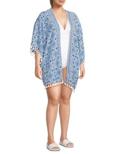 La Blanca Women's Plus Breeze Cover Up Kimono In Capri Blue