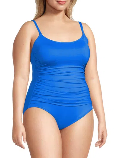 La Blanca Women's Plus Ruched One Piece Swimsuit In Capri Blue