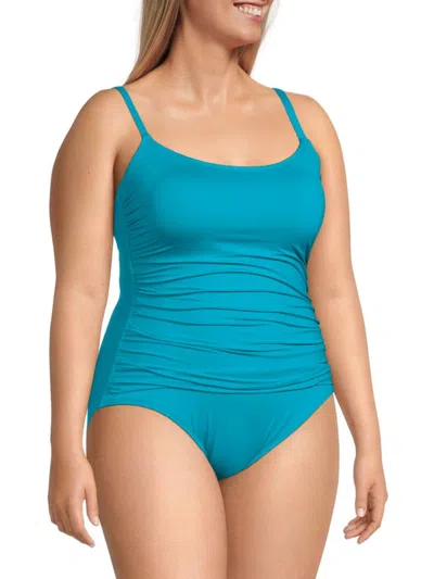 La Blanca Women's Plus Ruched One Piece Swimsuit In Turquoise
