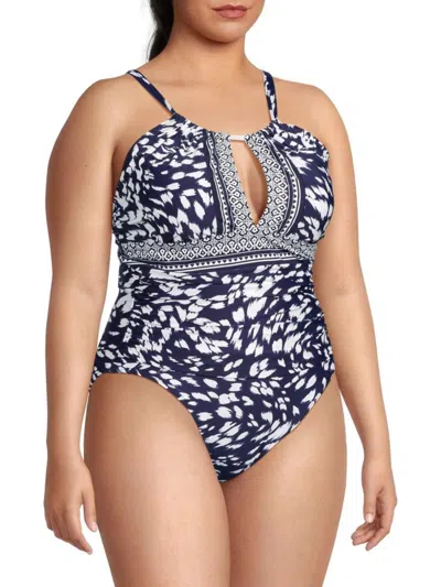 La Blanca Women's Plus Tides Print One Piece Swimsuit In Indigo