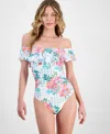 La Blanca Women's Riveria Resort Printed Off The Shoulder One-piece Swimsuit, Exclusively At Macy's In White
