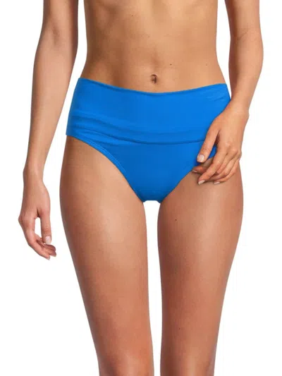 La Blanca Women's Solid Shirred Bikini Bottom In Capri Blue