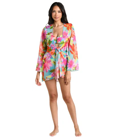 La Blanca Women's Sunset Botanica Tie-front Swim Cover-up Kimono Dress In Pink Multi