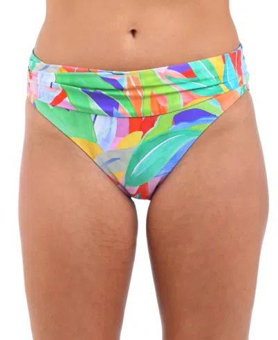 LA BLANCA WOMEN'S TROPI-FLAGE SHIRRED HIPSTER BIKINI BOTTOMS
