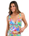 La Blanca Tropi Flage Twist Front Tankini Top In Multi