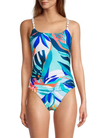 La Blanca Women's Tropical Print One-piece Swimsuit In Ice Blue