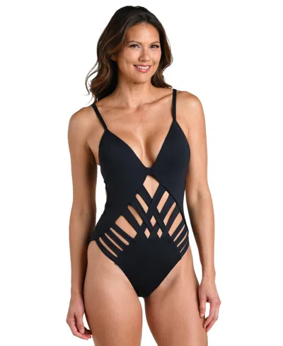 La Blanca Women's V-neck Moderate Coverage One-piece Swimsuit In Black