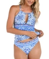 Shop La Blanca Womens Alboran Sea Keyhole Tankini Top Hipster Bikini Bottoms In Blue