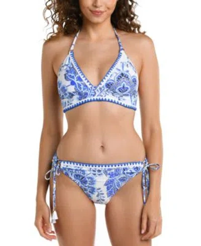 La Blanca Womens Beyond Soft Band Halter Bikini Top Side Tie Hipster Bikini Bottoms In Blue