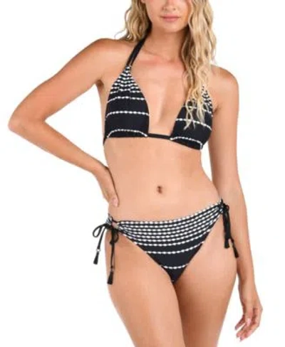 La Blanca Womens City Lights Goddess Halter Bikini Top Tassels Hipster Bikini Bottoms In Black