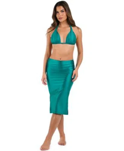 La Blanca Womens Earth Goddess Halter Bikini Top Shirred Skirt Cover Up In Teal