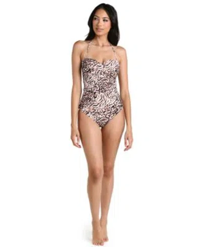 La Blanca Womens Fierce Territory Bandeau Tankini Top Moderate Coverage Pull On Hipster Swim Bottoms In Taupe