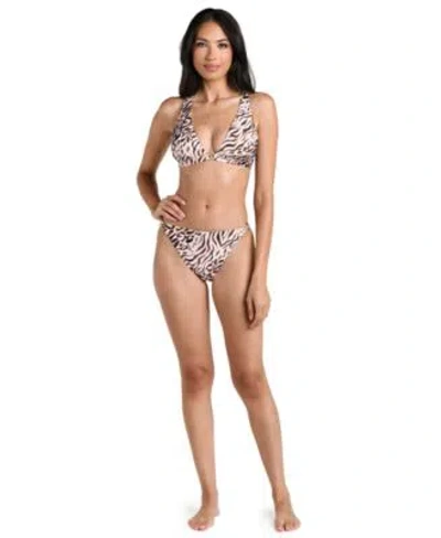 La Blanca Womens Fierce Territory V Neck Swim Removable Cups Bikini Top Full Coverage Mid Waist Hipster Swim B In Taupe