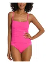 LA BLANCA WOMENS GATHERED SQUARE NECK ONE-PIECE SWIMSUIT