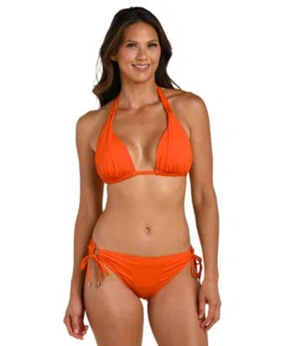 La Blanca Womens Island Goddess Halter Triangle Bikini Top Adjustable Hipster Bikini Bottoms In Orange