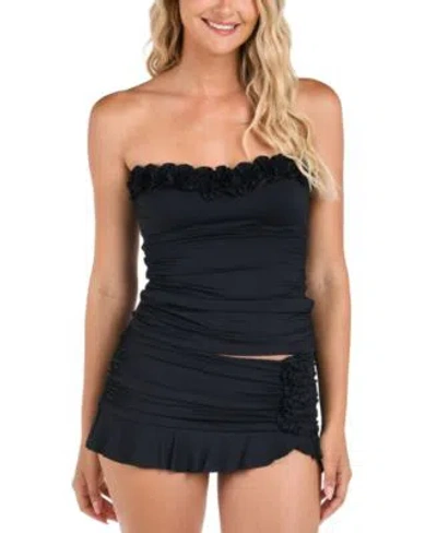 LA BLANCA WOMENS ISLAND GODDESS RUFFLED BANDEAU TANKINI TOP SKIRT