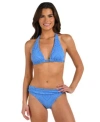 La Blanca Womens Mantra Halter Bikini Top Mantra Shirred Hipster Bikini Bottoms In Blue