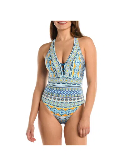 La Blanca Womens Printed Nylon One-piece Swimsuit In Blue