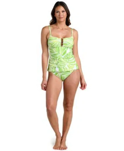La Blanca Womens Serene Palm Square Neck Tankini Top Sash Hipster Swim Bottoms In Apple