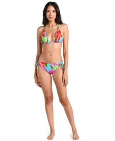 La Blanca Womens Sunset Botanica V Neck Triangle Bikini Top Moderate Coverage Hipster Swim Bottoms In Blue Multi