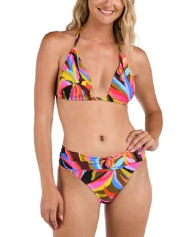 La Blanca Womens Tropic Waves Halter Bikini Top Shirred Band Hipster Bikini Bottoms In Multi