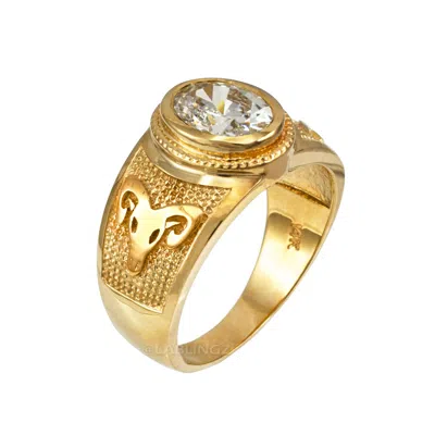 Pre-owned La Blingz 10k Gold Aries Zodiac Sign April Birthstone Clear Cz Ring In Yellow Gold