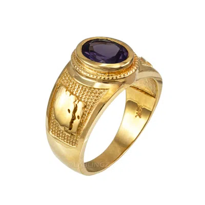 Pre-owned La Blingz 10k Gold Gemini Zodiac Sign June Birthstone Violet Cz Ring In Yellow Gold