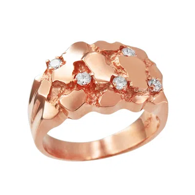 Pre-owned La Blingz 10k Mens Rose Gold Cz Nugget Ring In Pink