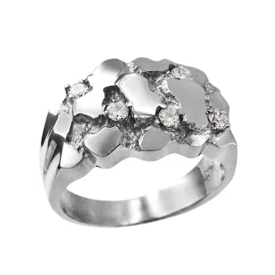 Pre-owned La Blingz 10k Mens White Gold Cz Nugget Ring