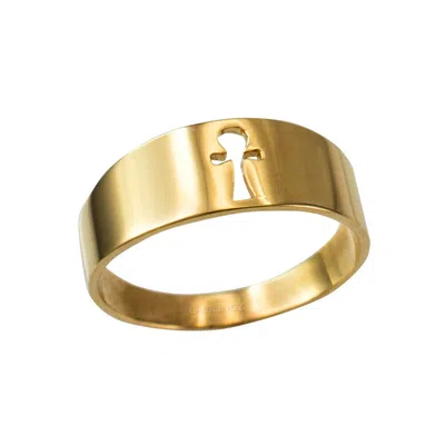 Pre-owned La Blingz 10k Polished Yellow Gold Egyptian Ankh Ring Band In No Stone
