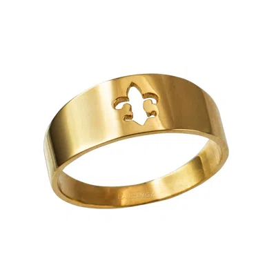 Pre-owned La Blingz 10k Polished Yellow Gold Fleur De Lis Cut Out Ring Band