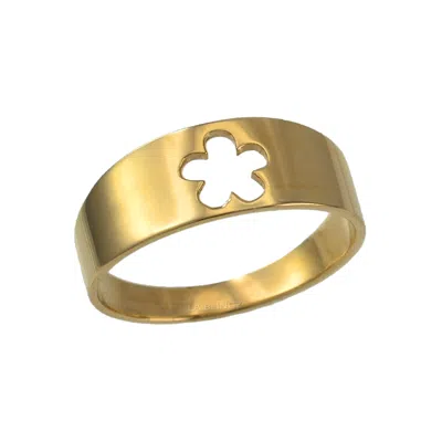 Pre-owned La Blingz 10k Polished Yellow Gold Hawaiian Plumeria Flower Ring Band