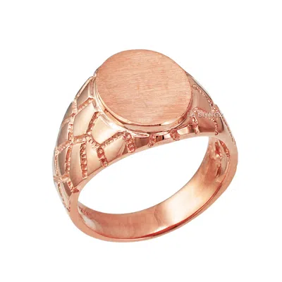 Pre-owned La Blingz 10k Rose Gold Oval Signet Mens Nugget Band Ring In Pink