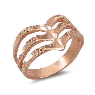 Pre-owned La Blingz 10k Rose Gold Triple Chevron Ladies Dc Nugget Ring