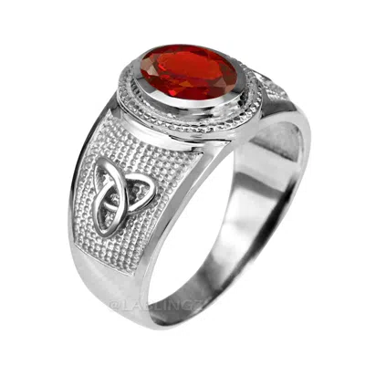 Pre-owned La Blingz 10k White Gold Celtic Trinity Birthstone Cz Ring In Silver