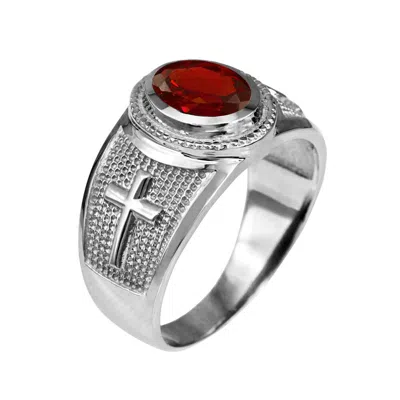 Pre-owned La Blingz 10k White Gold Christian Cross Birthstone Cz Ring