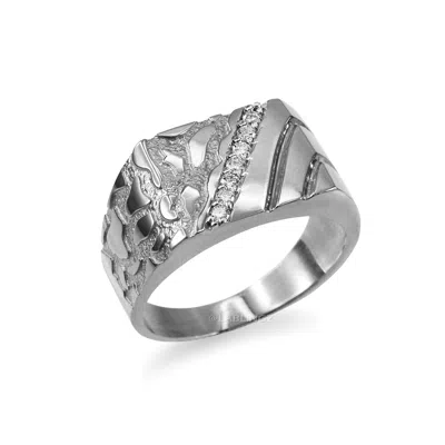 Pre-owned La Blingz 10k White Gold Men's Cz Accent Rectangle Nugget Ring