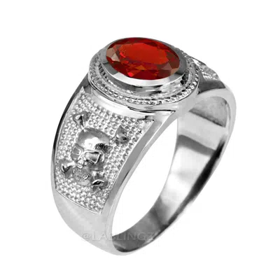 Pre-owned La Blingz 10k White Gold Skull And Bones Birthstone Cz Ring In Silver