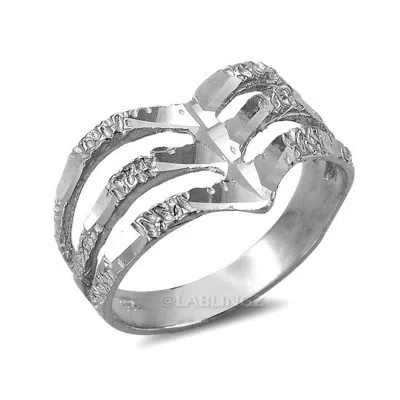 Pre-owned La Blingz 10k White Gold Triple Chevron Ladies Dc Nugget Ring