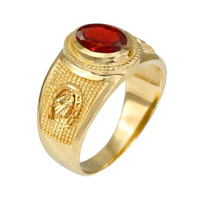 Pre-owned La Blingz 10k Yellow Gold Lucky Horseshoe Birthstone Cz Ring