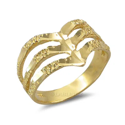 Pre-owned La Blingz 10k Yellow Gold Triple Chevron Ladies Dc Nugget Ring