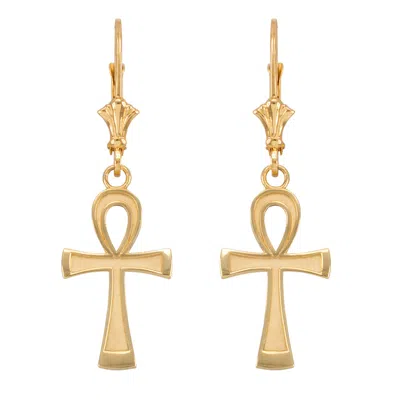 Pre-owned La Blingz 14k Gold Egyptian Ankh Cross Earrings In Yellow Gold
