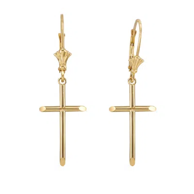 Pre-owned La Blingz 14k Polished Gold Plain Tube Cross Earrings In Yellow Gold