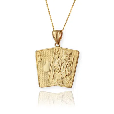 Pre-owned La Blingz Gold Ace And King Of Spades Blackjack 21 Hand Cards Charm Necklace In Yellow Gold