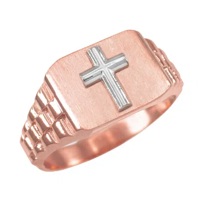 Pre-owned La Blingz Gold Christian Cross Mens Ring In Rose Gold