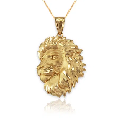 Pre-owned La Blingz Gold Lion Face Sparkle Cut Pendant Necklace In Yellow Gold