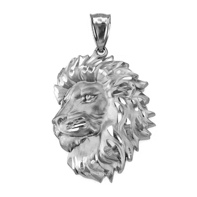 Pre-owned La Blingz Gold Lion Face Sparkle-cut Pendant (s/l, Yellow, White, Rose Gold, 10k, 14k) In White Gold