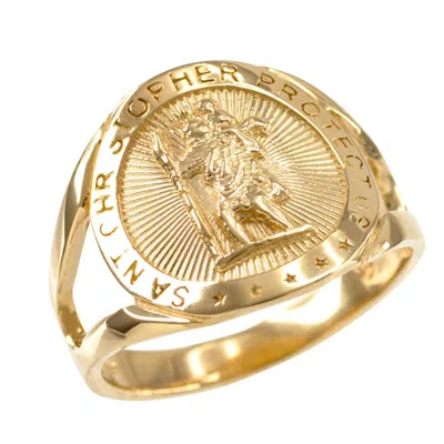 Pre-owned La Blingz Gold Saint Christopher Medallion Ring In Yellow Gold